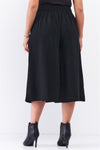 Plus Black Self-tie High Waist Detail Wide Leg Midi Length Pants