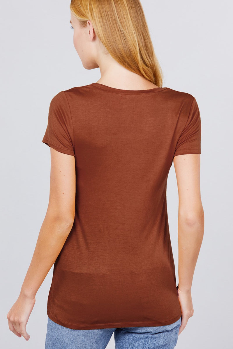 Short Sleeve Scoop Neck Top With Pocket