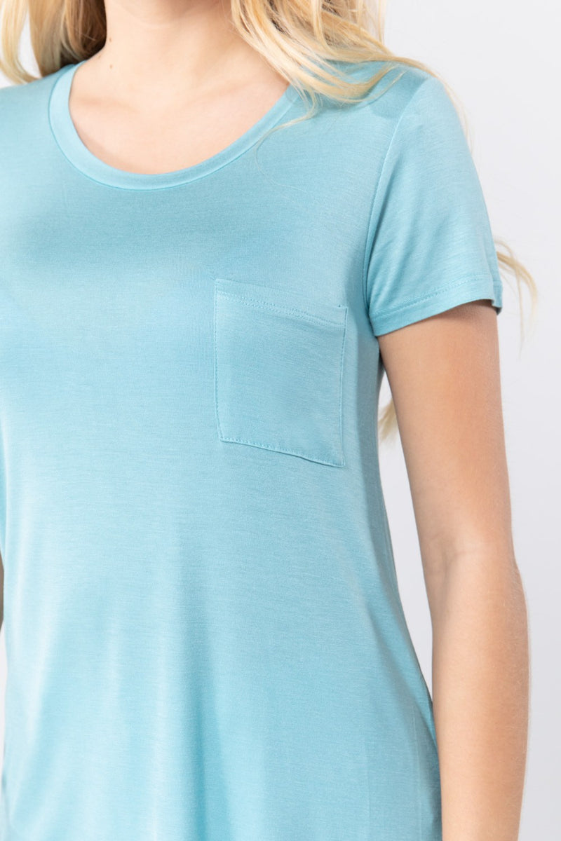 Short Sleeve Scoop Neck Top With Pocket