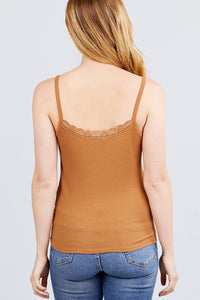 Lace Trim Rib Cami Knit Top