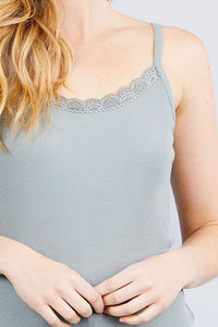 Lace Trim Rib Cami Knit Top