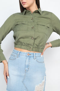 Elasticized Waist Flap Pockets Top