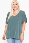 Side Slit With V-neck Dolman Short Sleeve Solid Blouse