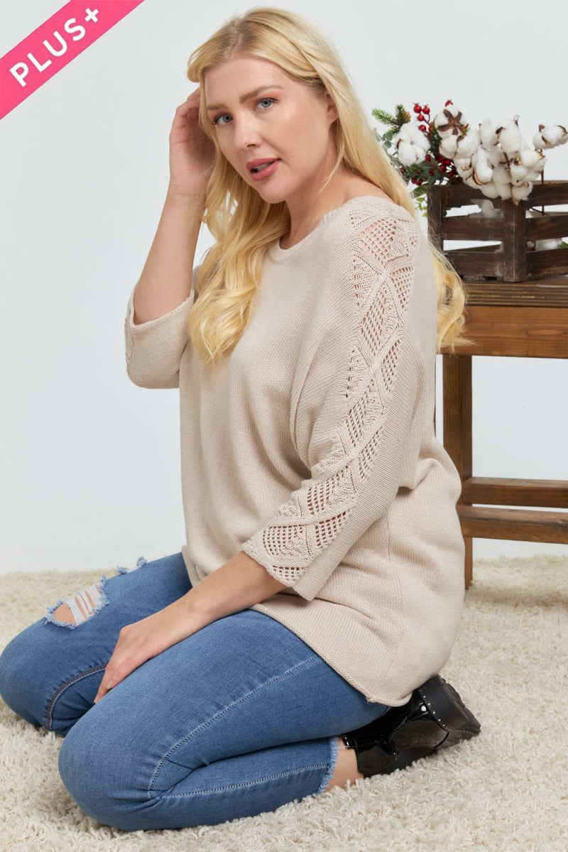 Solid Round Neck 3/4 Sleeve Sweater Top