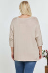 Solid Round Neck 3/4 Sleeve Sweater Top