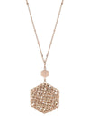 Fashion Glass Bead Hexagon Pendant Long Necklace