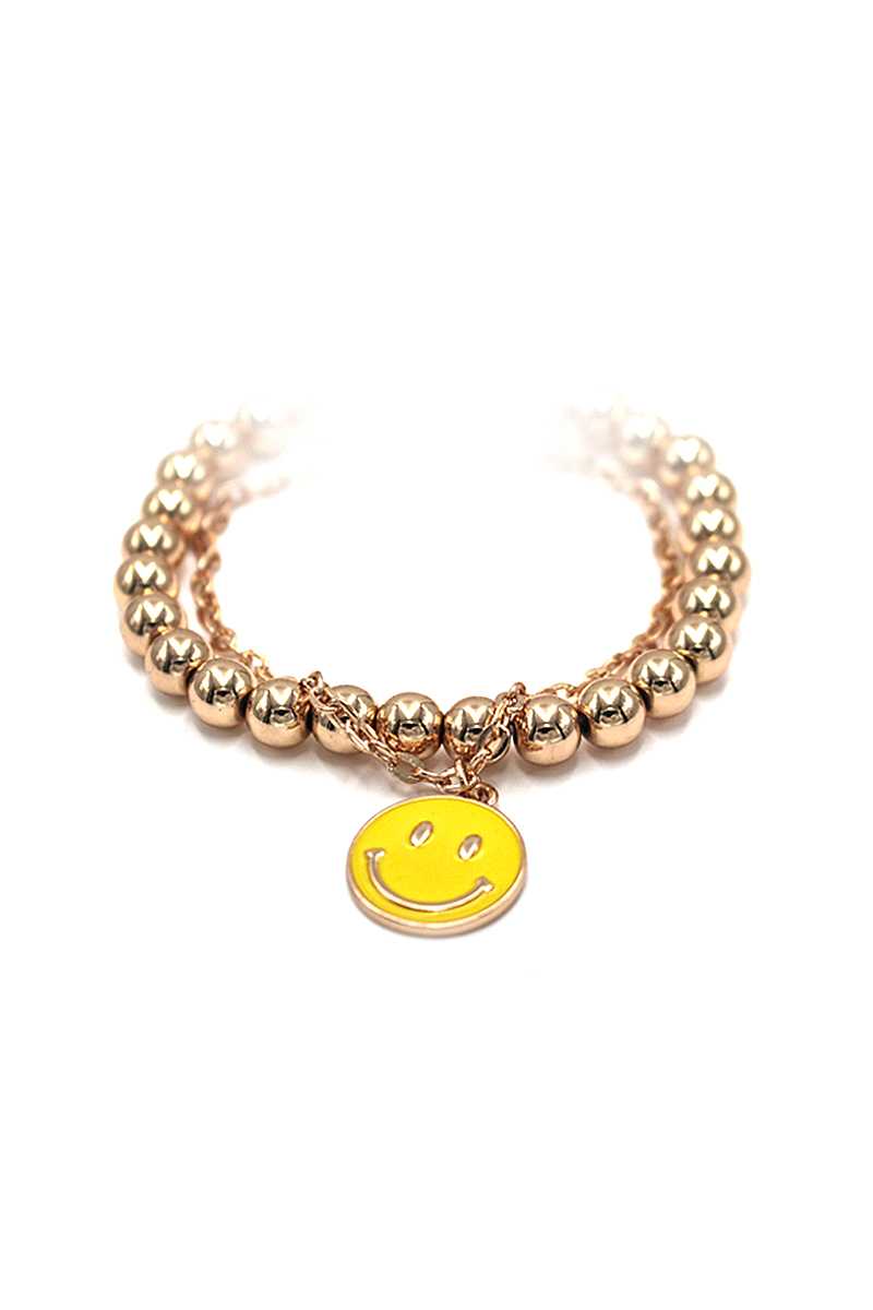 Pulsera de cuentas de metal con cara sonriente de moda