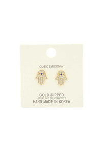 Hamsa Hand Cubic Zirconia Gold Dipped Earring