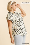 V-neck Dalmatian Print Button Front Top With Pocket Detail