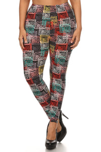 Leggings de punto con estampado geométrico abstracto, cinturilla elástica y ajuste de cintura alta