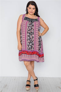 Vestido sin mangas con estampado floral bohemio de talla grande