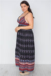 Vestido maxi boho con estampado de cachemira negro multicolor de talla grande