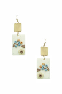 Clay Flower Rectangle Dangle Earring