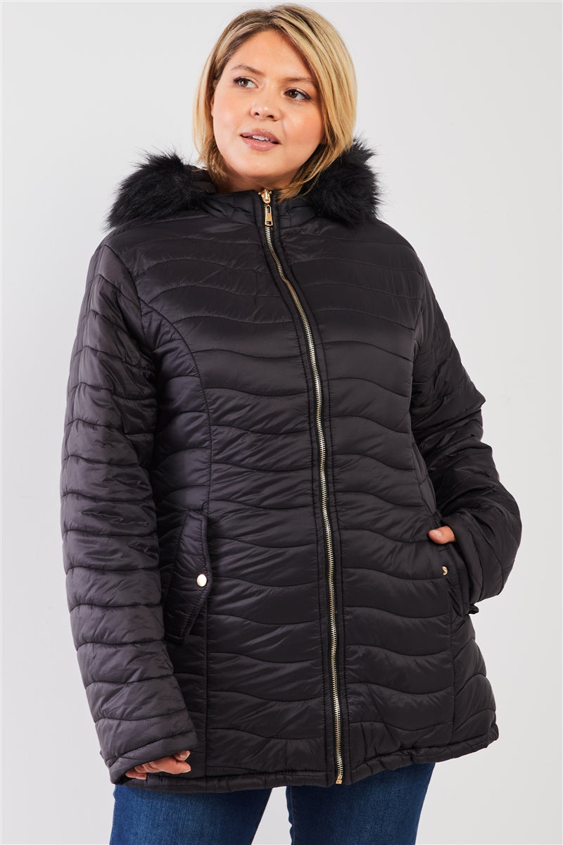 Plus Size Vegan Fur Double-sided Cotton Twill Parka & Puffer Jacket