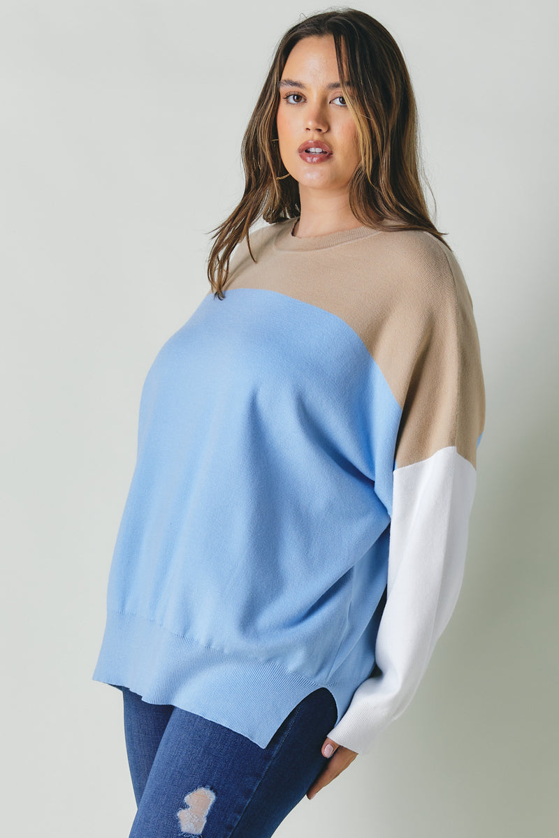 Plus Round Neck Multicolored Oversized Sweater