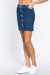 Buttoned Stretch Denim Mini Skirt