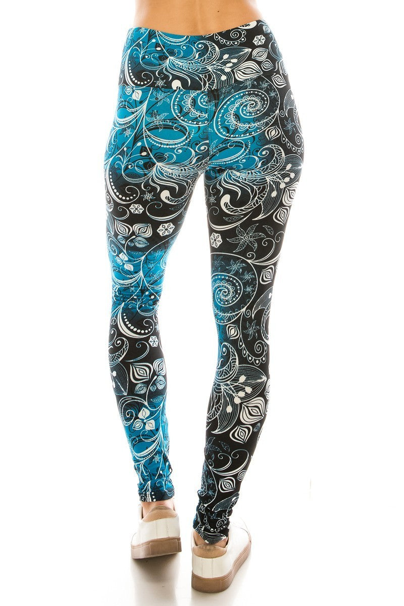 Legging de punto estampado multi forrado con bandas, estilo largo de yoga, con cintura alta