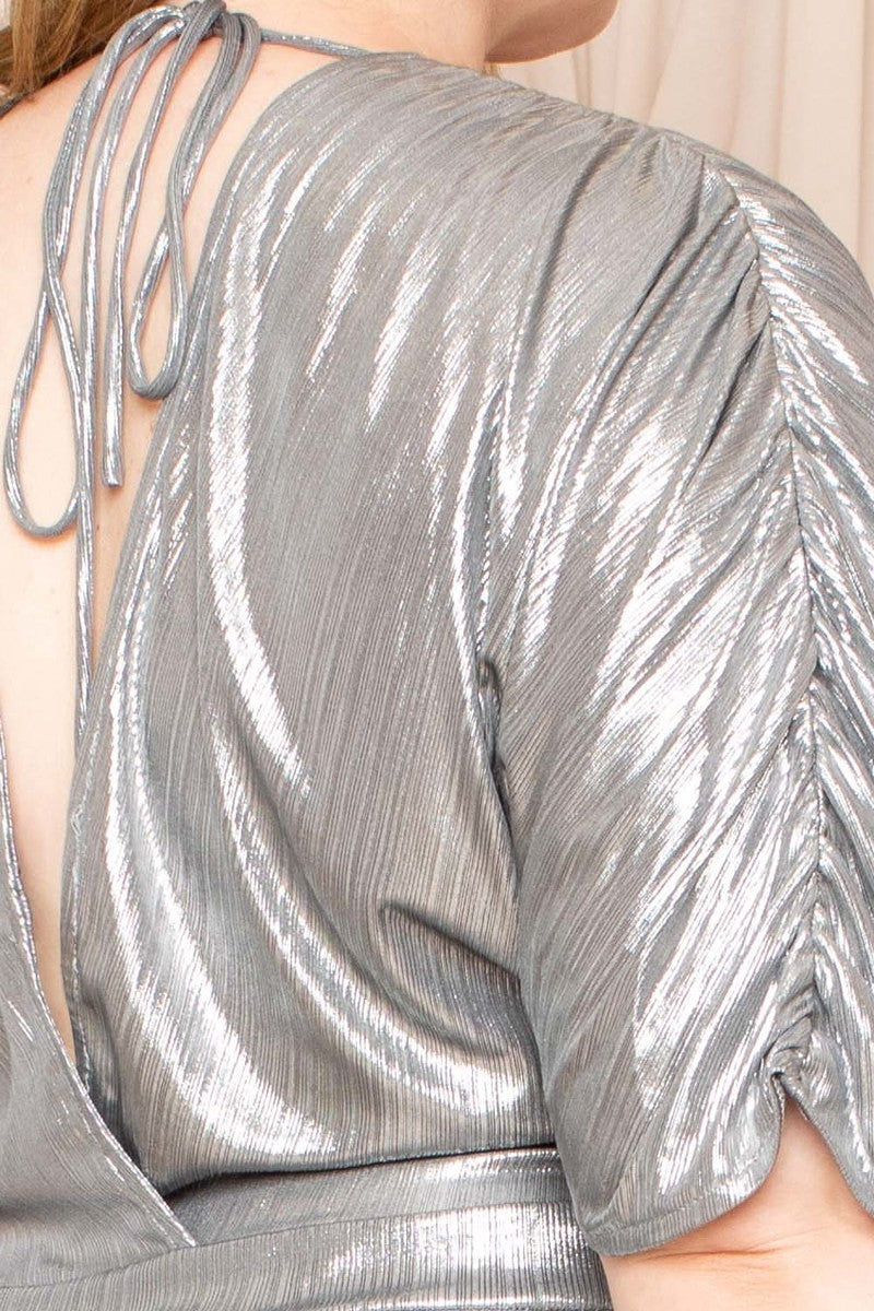 Metallic Ribbed Drop Shoulder Plus Size Jumpsuit