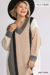 Oversized Multicolor Bouclé V-neck Pullover Sweater Dress With Side Slit