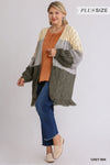 Patchwork Knitted Open Front Cardigan Sweater With Frayed Hem