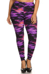 Tela de piel de melocotón súper suave de talla grande, leggings de punto con estampado gráfico de galaxia y detalle de cintura elástica. Ajuste de cintura alta.