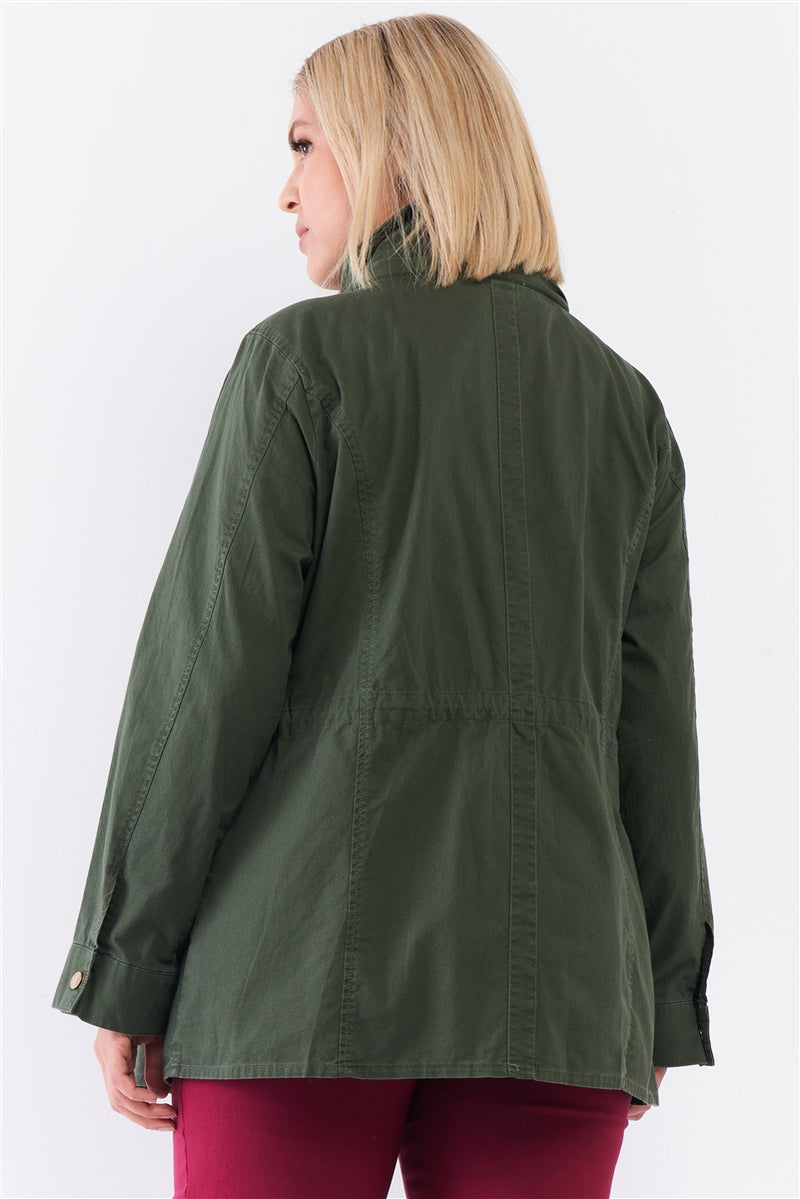 Chaqueta utilitaria con detalle de capucha desmontable con botones y cremallera frontal de algodón color oliva verde oliva