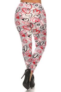 Leggings largos con estampado de corazones de talla grande en un estilo ajustado con cintura alta con banda