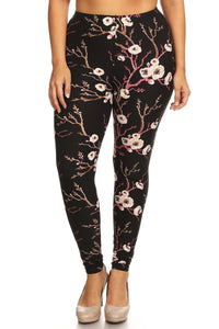 Leggings largos con estampado floral de talla grande en un estilo ajustado con cintura alta con bandas