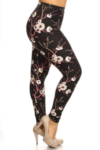 Leggings largos con estampado floral de talla grande en un estilo ajustado con cintura alta con bandas