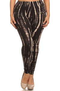 Leggings ajustados de longitud completa con estampado Tie Dye en negro y tostado de talla grande con cintura alta.