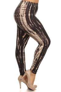 Leggings ajustados de longitud completa con estampado Tie Dye en negro y tostado de talla grande con cintura alta.