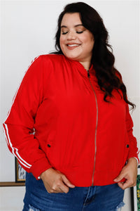 Chaqueta bomber cortavientos deportiva con ribete de rayas Le Mans retro roja y blanca de talla grande