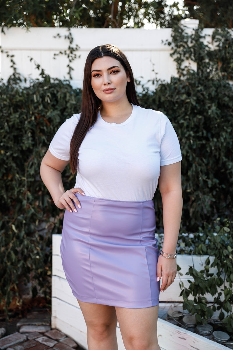 Plus Lavender Faux Leather High Waist Mini Skirt