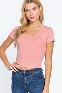 Short Sleeve V-neck Crop Top