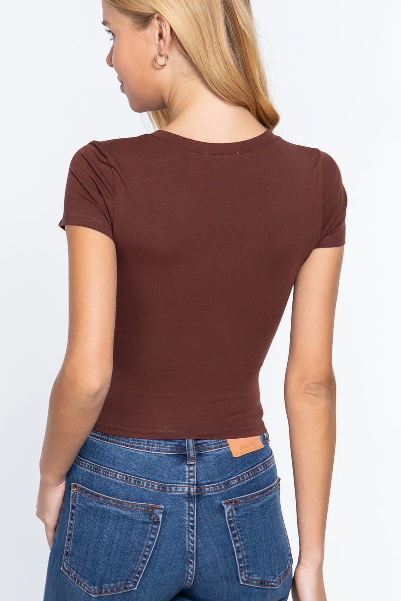 Short Sleeve V-neck Crop Top