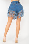 Fringe Hem Denim Shorts