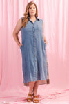 Sleeveless Denim Maxi Shirt Dress