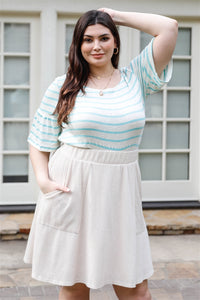 Plus Stripe Bell Short Sleeve Top