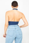 Denim Halter Neck Seamed Crop Top