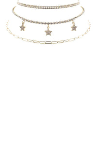 Rhinestone Star Charm 3 Layered Necklace