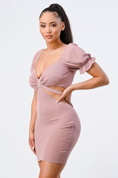 Lux Side Cutout W/ Back Tie Detail Bodycon Dress