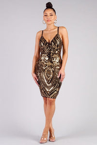 Spaghetti Strap Holiday Sequins Plunge Mini Dress