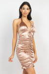 Halter Satin Ruching Dress