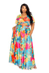 Conjunto de falda maxi floral tropical y top