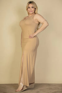 Plus Size Plunge Neck Thigh Split Maxi Dress