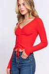 V-neck Shirring Tie Detail Sweater