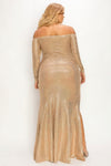 Plus Long Sleeve Off Shoulder Sequin Fabric (metallic) Party Maxi Dress