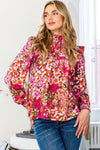 Blusa de Yugo Fruncido con Cuello Mock Floral