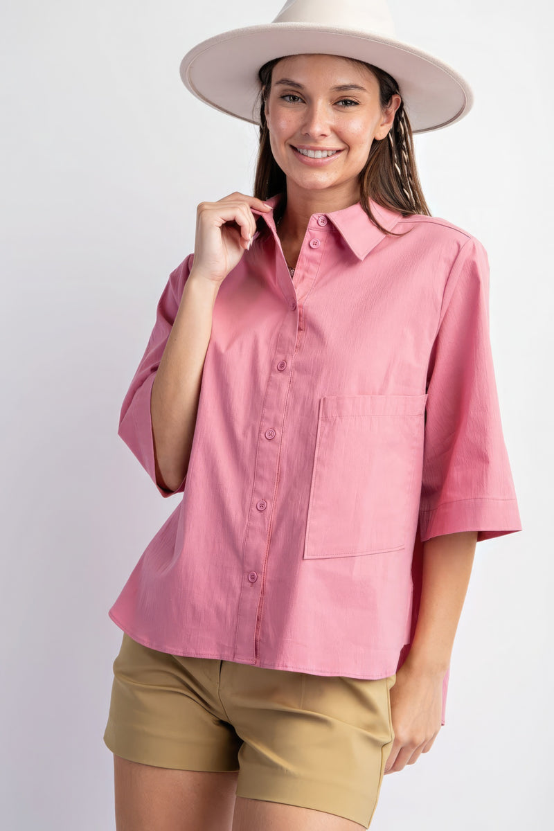 Camisa con botones de popelina elástica Half Slvs