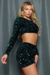 Perfect Night Out Velvet Sequins Skirt Set